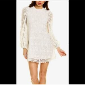 NWT LoveShackFancy Leira Lace Blouson-sleeve Mini Dress In White
